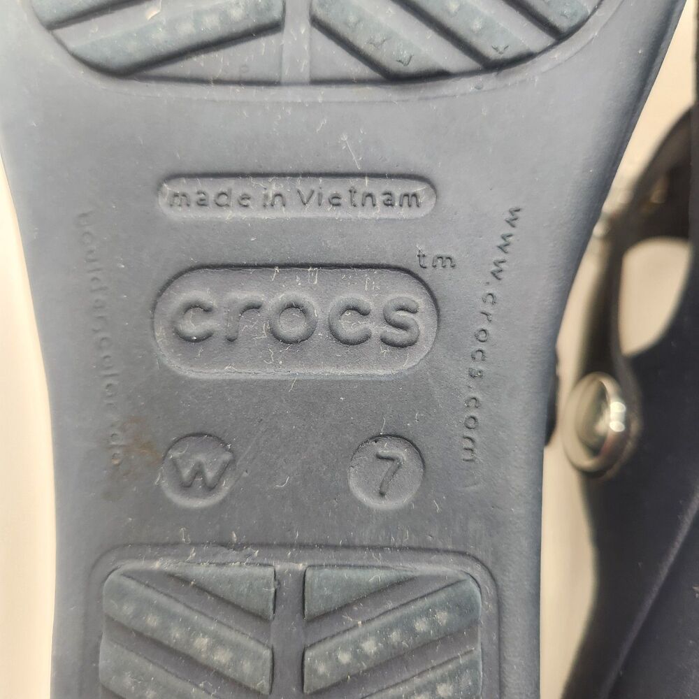 Crocs Sandals Blue Gray Sanrah Diamante Wedge Womens Size 7 Dual Comfort Mosaic - Picture 11 of 12